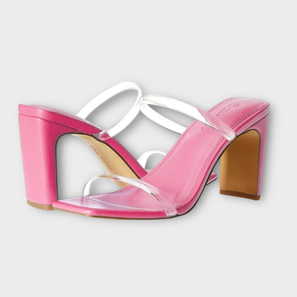 The Drop Women's Pink Clear Avery Square Toe Two Strap High Heel Slide Size 9